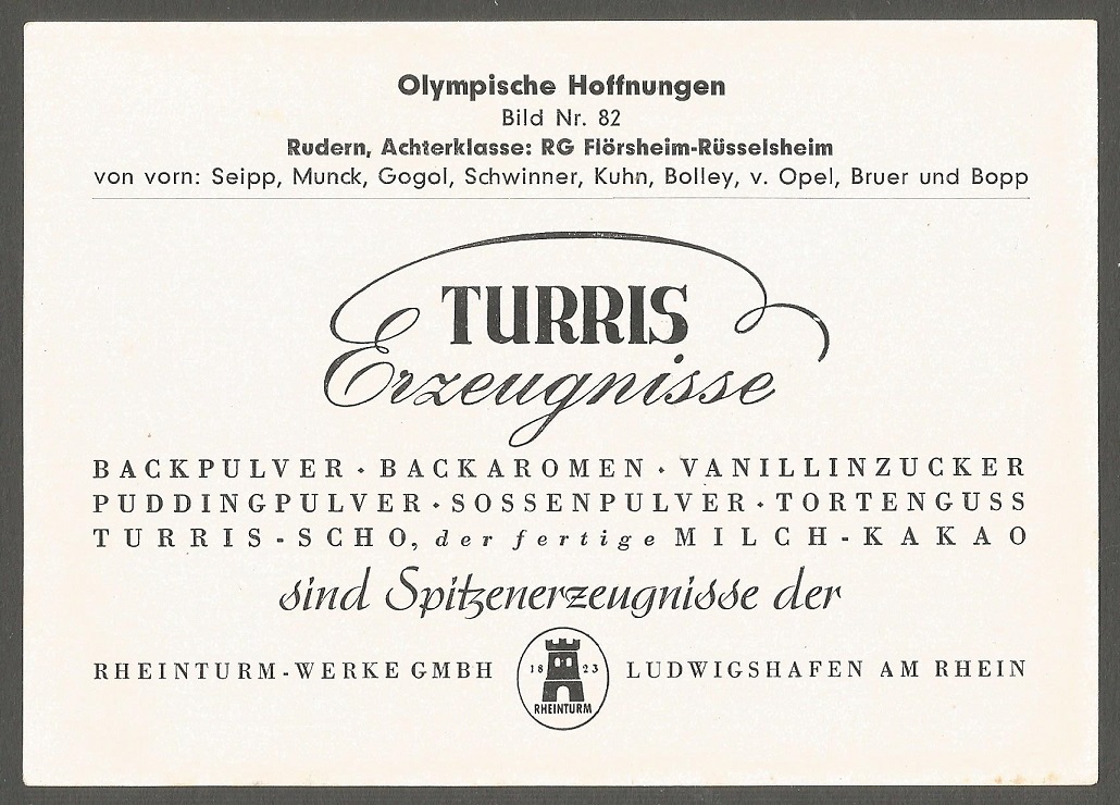 CC GER 1952 Rheinturm Werke No. 82 Olympic Hopes RG Floersheim Ruesselsheim German national champion 1951 reverse