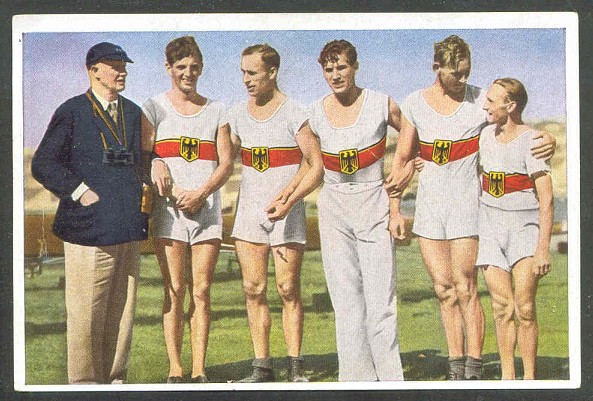 cc ger 1932 og los angeles reemtsma group 23 no. 135 gold medal winner ger 4 j. spremberg w. meyer h. hoeck h. eller cox k. neumann with their coach t. sullivan 