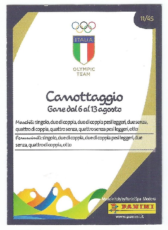 CC ITA 2016 OG Rio de Janeiro PANINI No. 11 Canottaggio reverse
