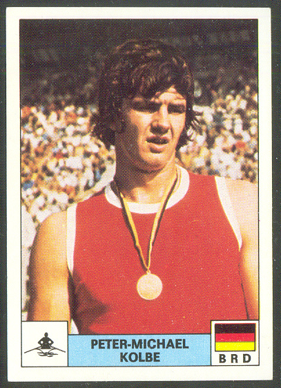 cc ita 1976 panini montreal 76 no. 155 peter michael kolbe ger m1x gold medal winner erc moscow 1973 and wrc nottingham 1975