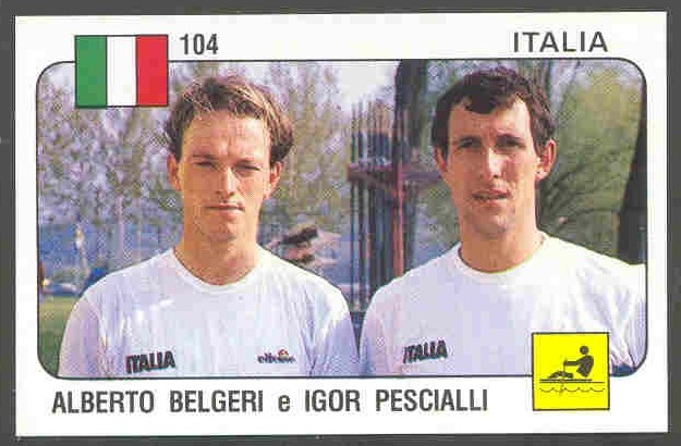 cc ita panini no. 104 a. belgeri i. pescialli gold medal 2x wrc nottingham 1986 1