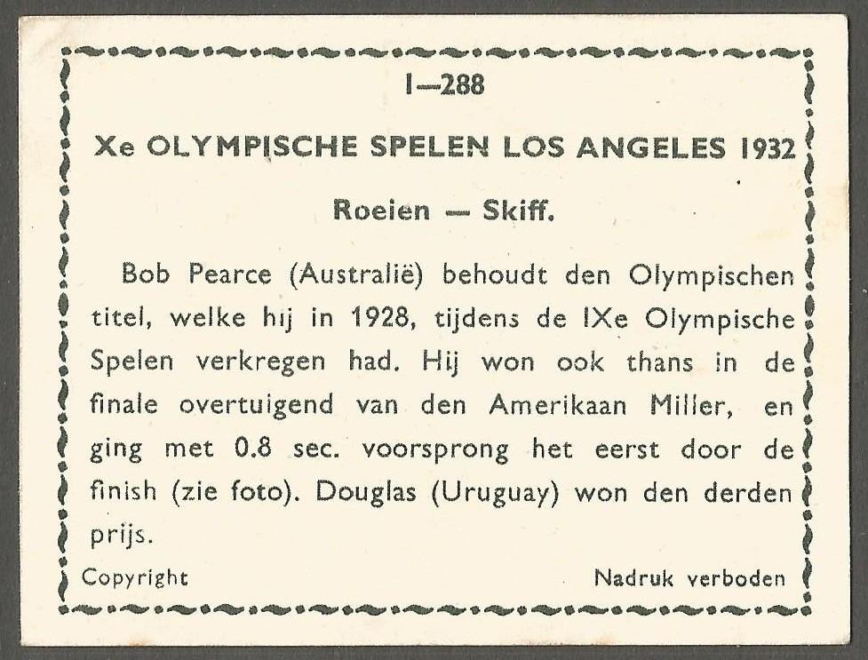 CC NED 1932 OG Los Angeles M1X final between Henry Pearce AUS and William Miller USA reverse
