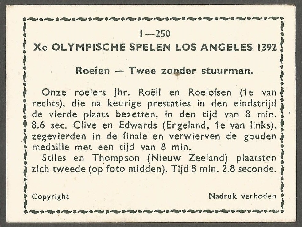 CC NED 1932 OG Los Angeles M2 second heat 1.GBR 2. NZL 3. NED reverse