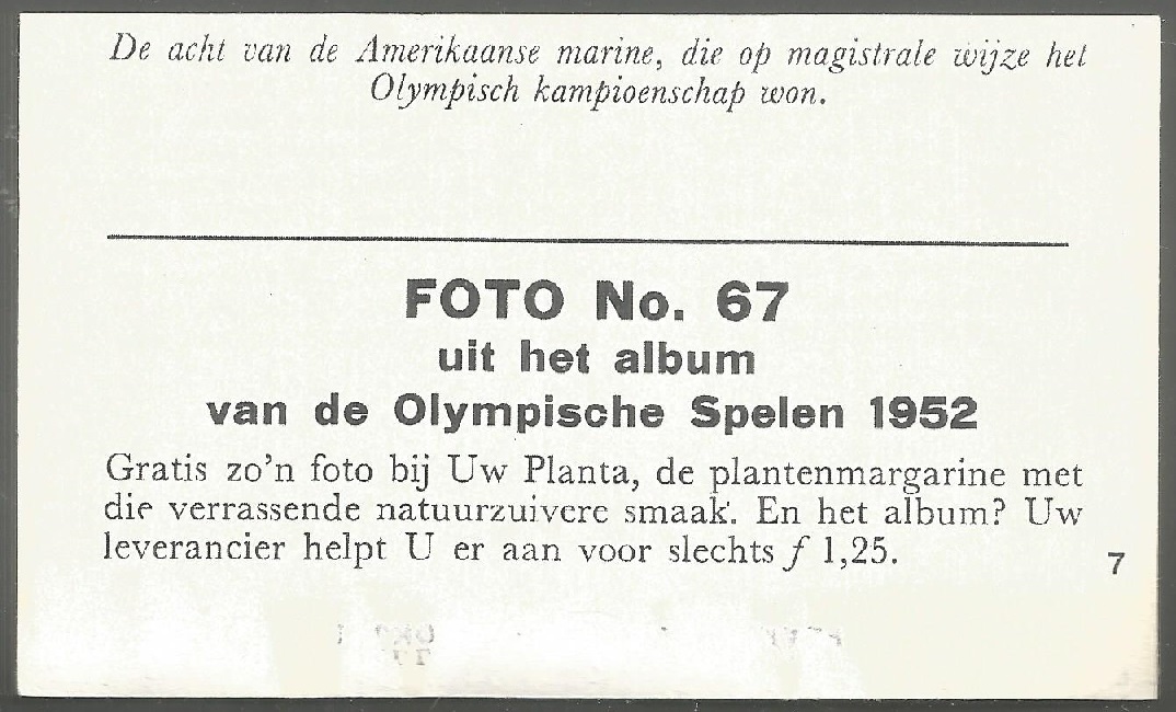 cc ned 1952 uw planta plantenmargarine olympische spelen 1952 no. 67 the m8 crew usa gold medal winner reverse 