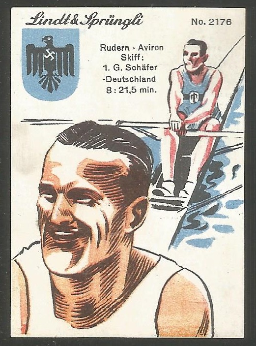 CC SUI 1936 LINDT SPRUENGLI No. 2176 OG Berlin M1X gold medal for GER Gustav Schaefer 