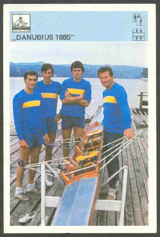 cc yug 1981 novi sad danubius 1885 2x on tressels four men dressed in club colours 