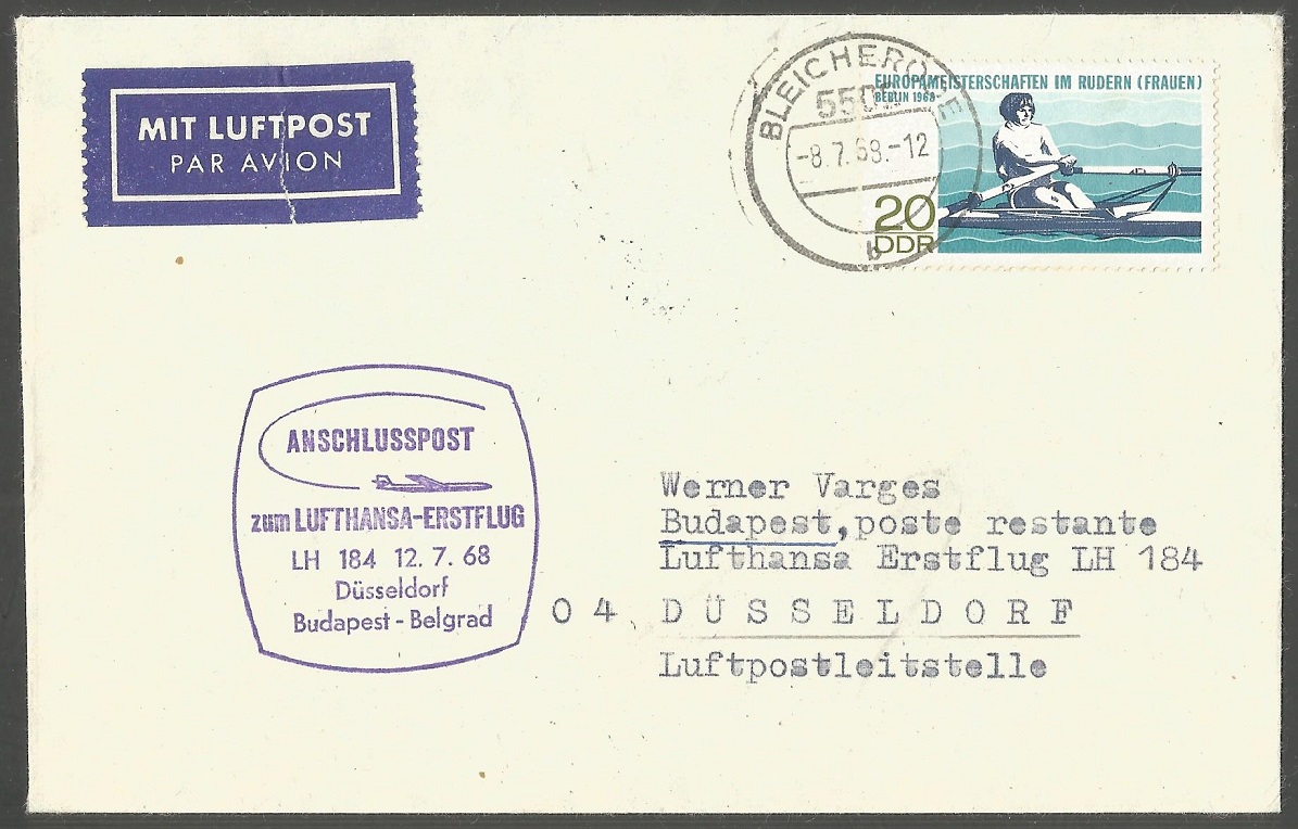 Stamp GDR 1968 WERC Berlin on cover with arrival PM on back