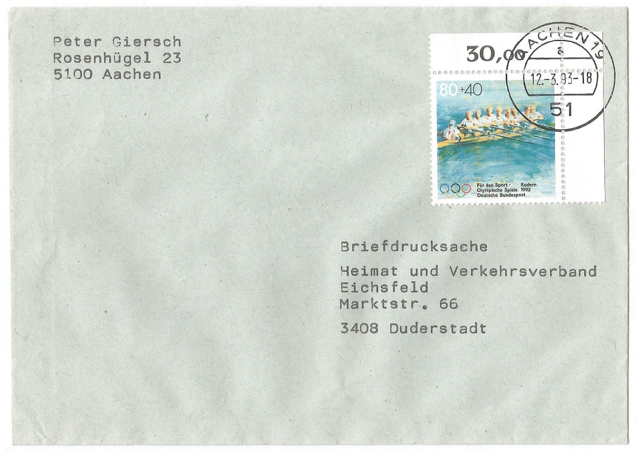Stamp GER 1992 OG Barcelona on cover