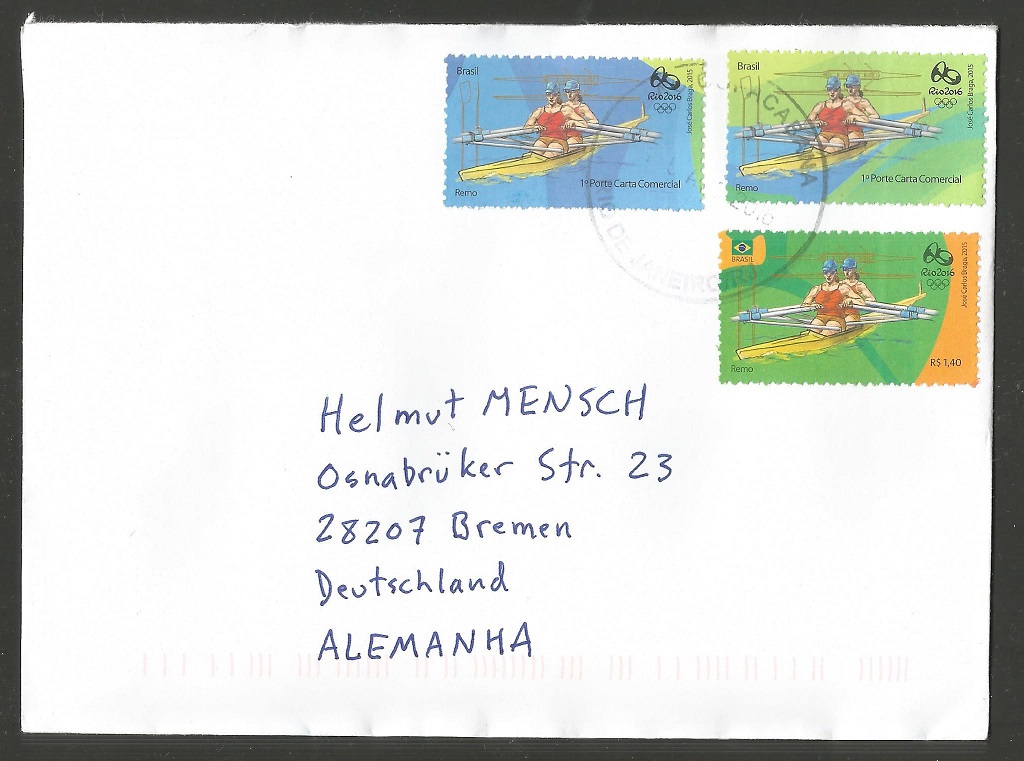 Stamps BRA 2015 OG Ro de Janeiro PU Aug. 2016 W2X with three differently coloured backgrounds