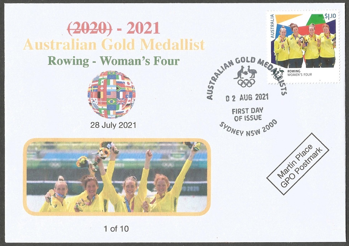 FDC AUS 2021 Aug. 2nd Sydney OG Tokyo 2020 W4 gold medal winner crew AUS