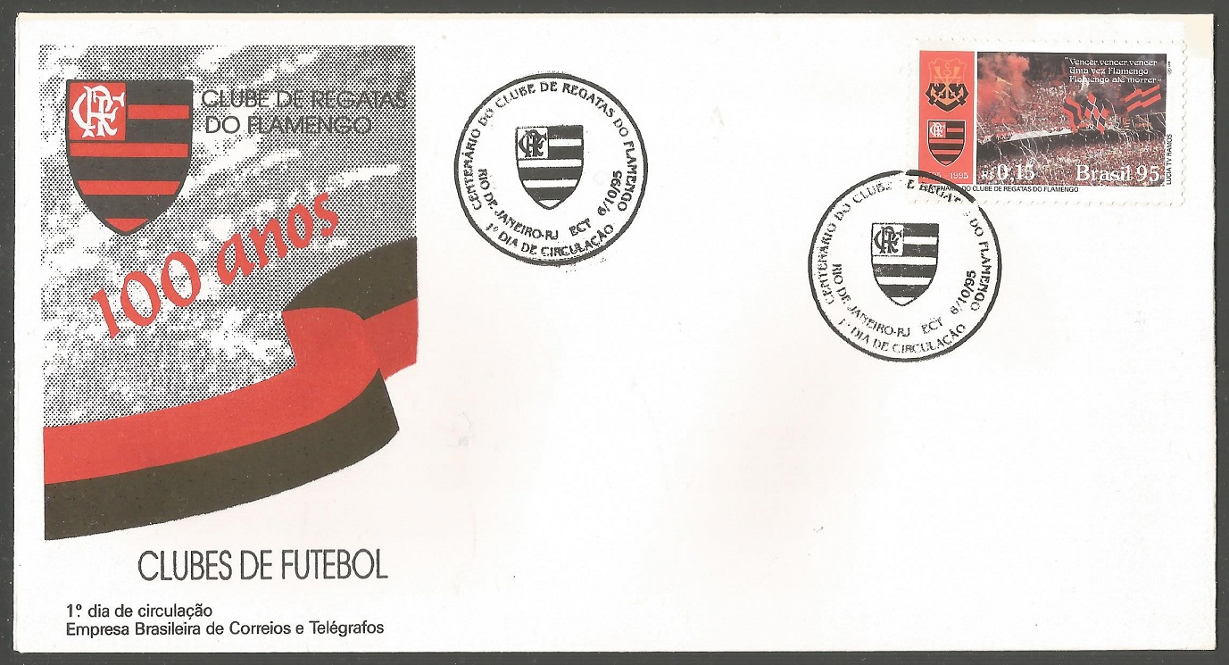 FDC BRA 1995 Oct. 6th Rio de Janeiro centenary of Clube de Regatas do Flamengo