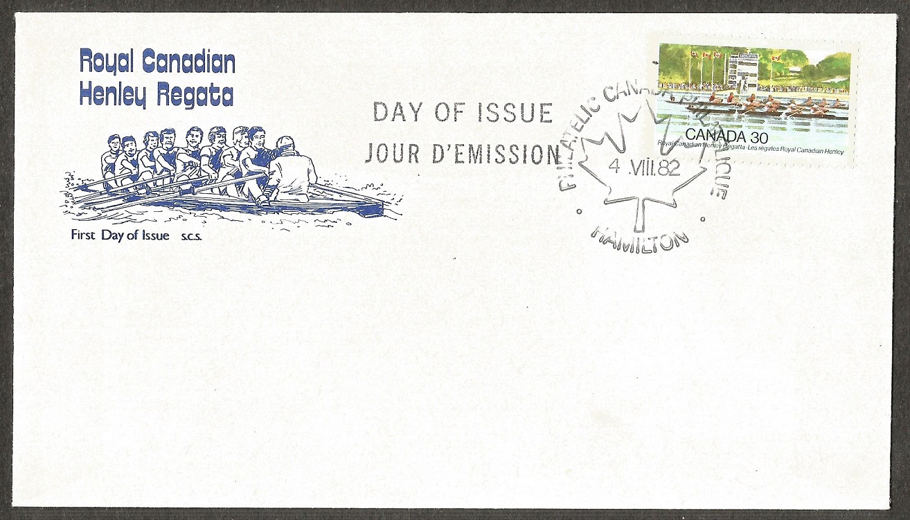 FDC CAN 1982 Au. 4th Hamilton 100th Royal Canadian Henley Regatta 1982 Three 4 passing finish line
