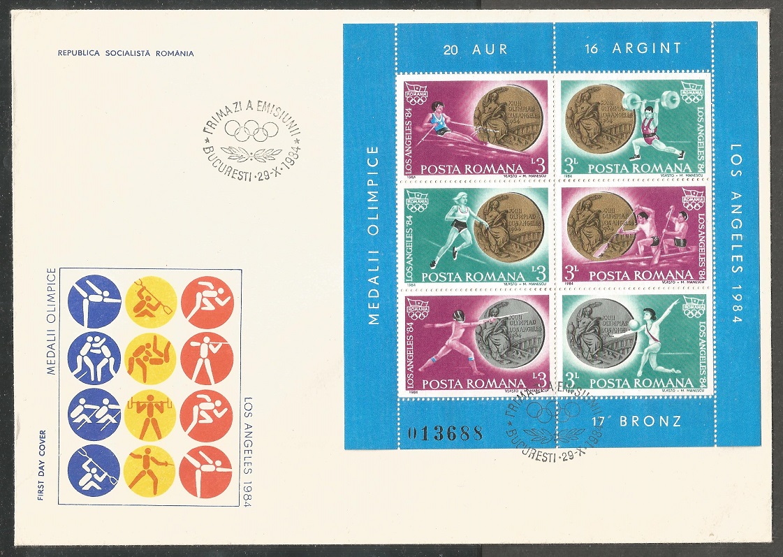 FDC ROU 1984 Oct. 29th Bucharest SS OG Los Angeles 