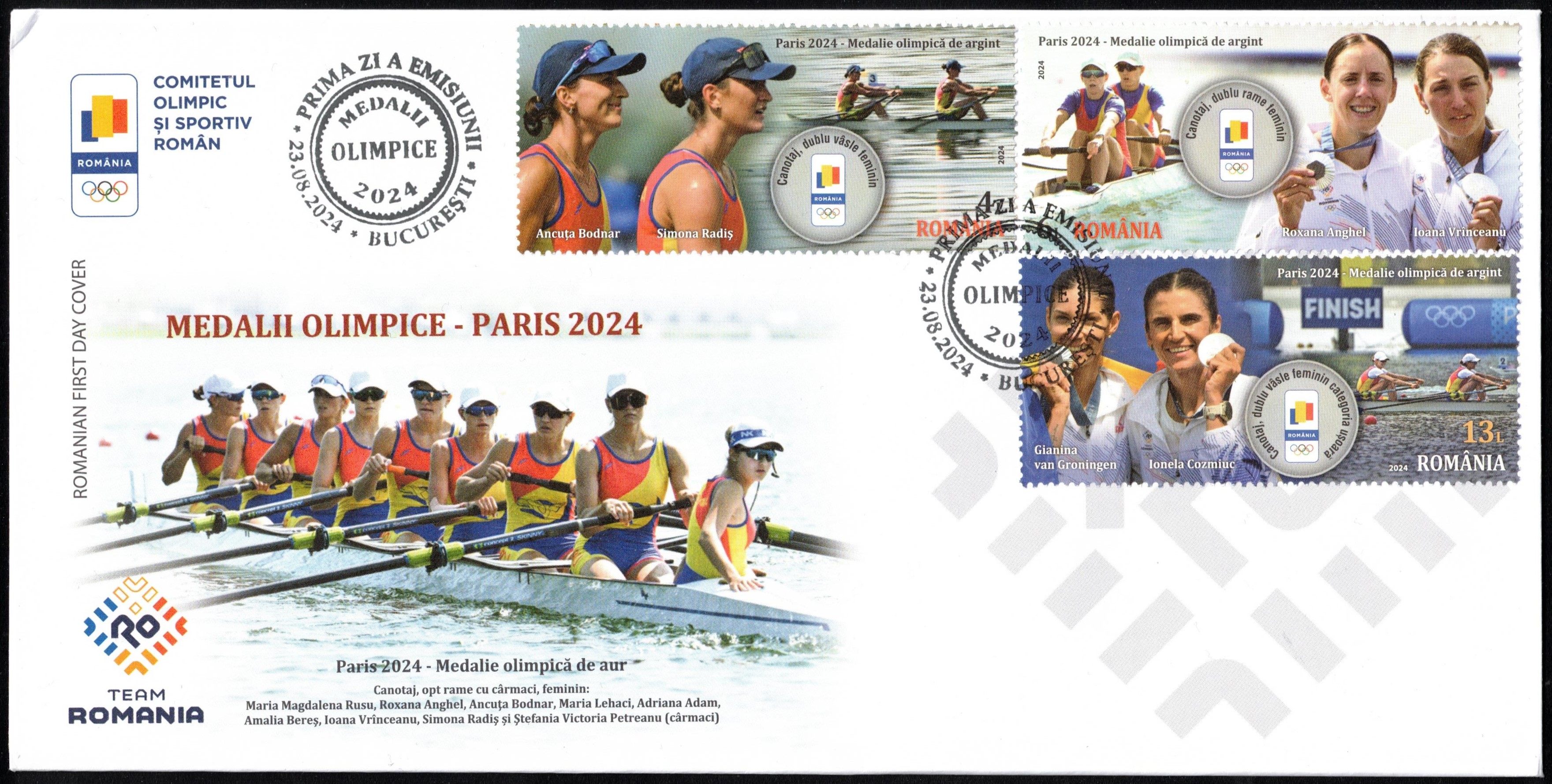 FDC ROU 2024 Aug. 23rd OG Paris W2X W2 and LW2X silver medals for ROU