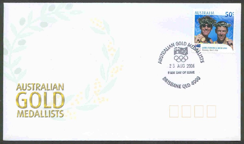 fdc aus 2004 aug. 23rd pm brisbane og athens gold medallists m2 tomkins ginn