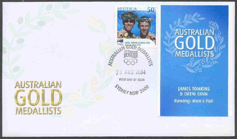 fdc aus 2004 aug. 23rd pm sydney og athens gold medallists m2 tomkins ginn