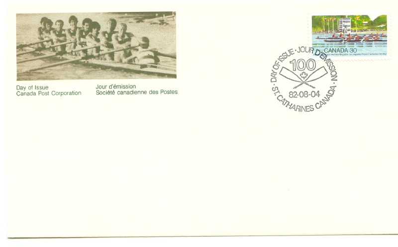 fdc can 1982 au. 4th 100th royal canadian henley regatta 1982 three 4 passing finish line 4th aug. 1982