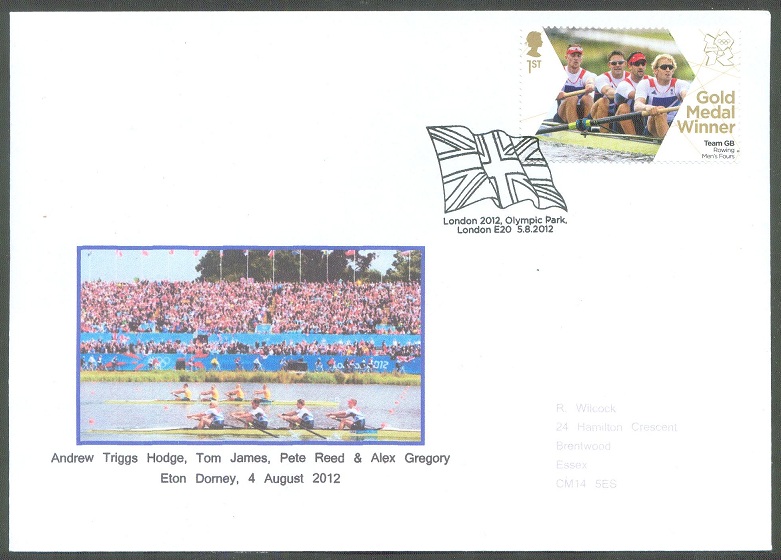 fdc gbr 2012 aug. 5th og london andrew triggs hodge tom james pete reed alex gregory gbr m4 gold medal winners
