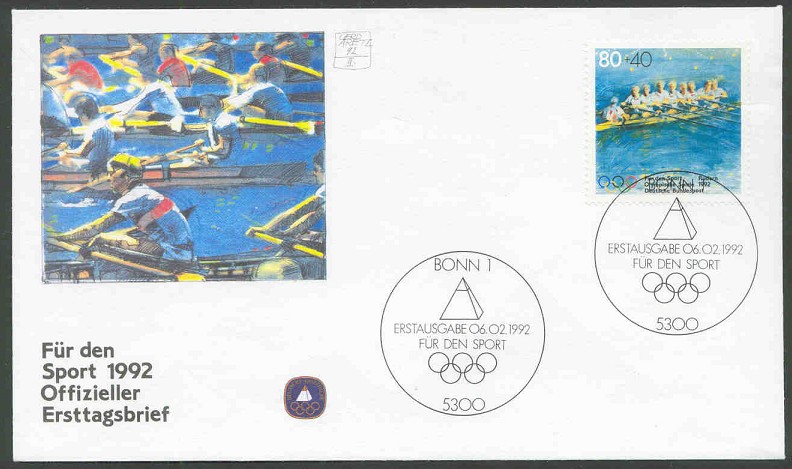 fdc ger 1992 febr. 6th og barcelona deutsche sporthilfe painting of multi lane race 