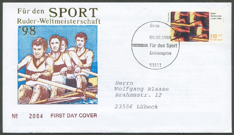 fdc ger 1998 febr. 5th wrc cologne illustration drawing of 4 crew 