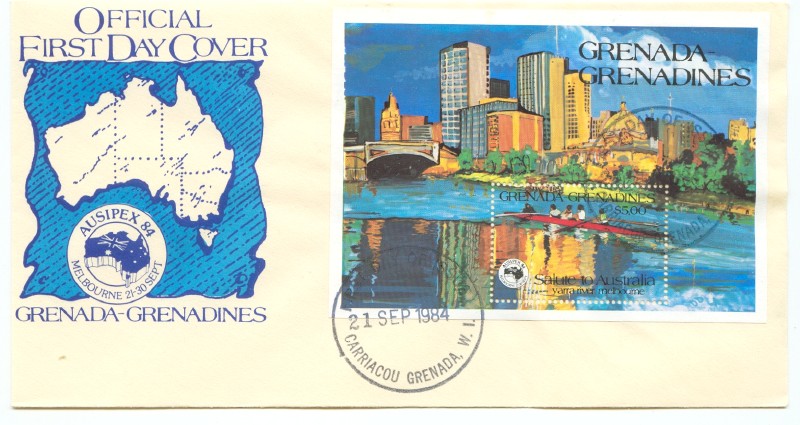 fdc grn grenadines 1984 sept. 21st ausipex 84 melbourne 4 on yarra river melbourne 