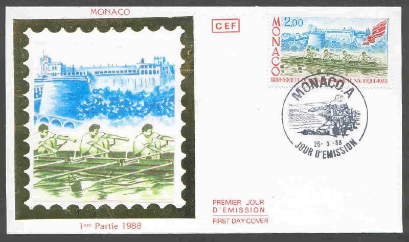 fdc mon 1988 may 26th 100 years societe des regates societe nautique de monaco mi 1867 detail of stamp as illustration 