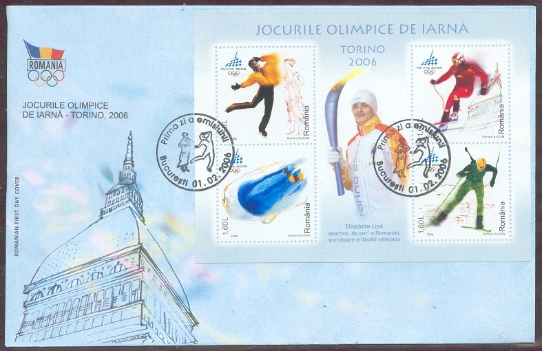 fdc rom 2006 febr. 1st og torino elisabeta lipa with olympic torch 