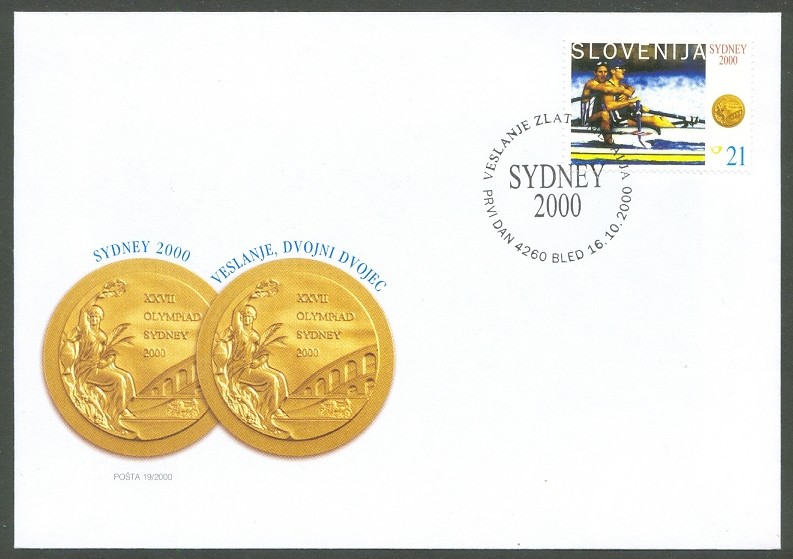 fdc slo 2000 oct. 16th og sydney 2000 l. spik i. cop gold medal winners 2x cancel bled