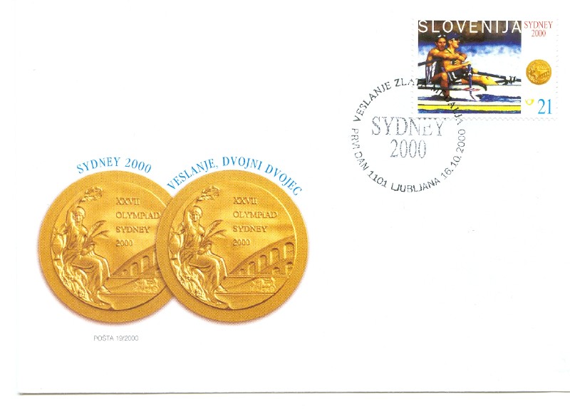 fdc slo 2000 oct. 16th og sydney 2000 l. spik i. cop gold medal winners 2x cancel ljubjana