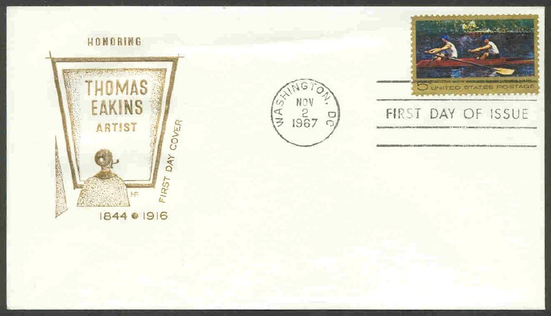 fdc usa 1967 nov. 2nd mi 936 painting t. eakins the biglin brothers racing iii 