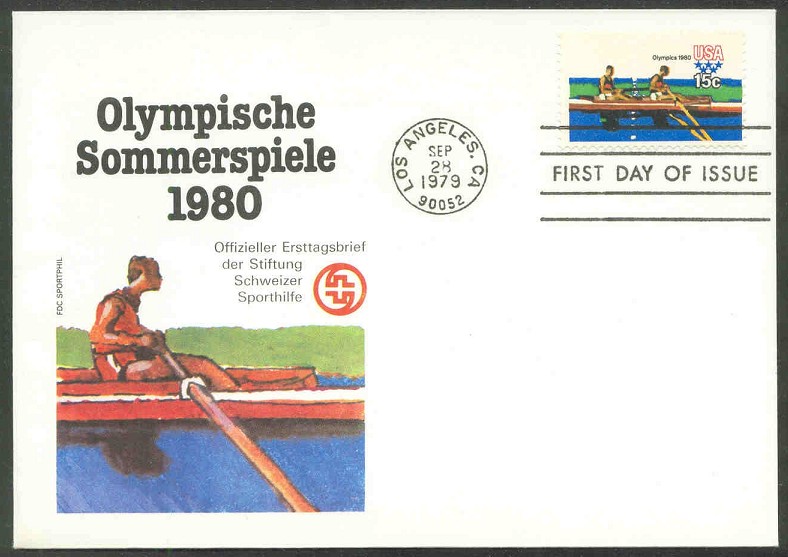 fdc usa 1979 sept. 28th olympics 1980 schweizer sporthilfe