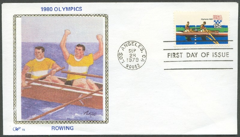 fdc usa 1979 sept. 28th olympics 1980 with drawing of two rejoicing rowers
