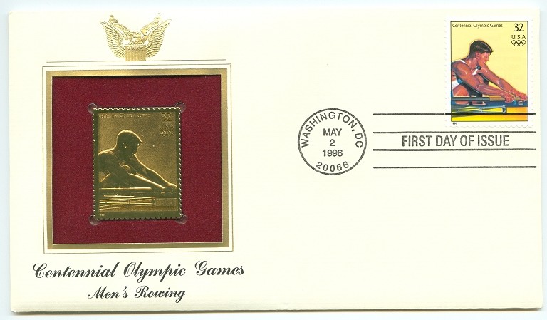 fdc usa 1996 may 2nd og atlanta sweep rower with 22k gold stamp