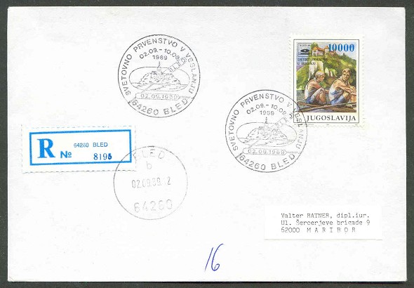 registered letter yug 1989 sept. 2nd bled wrc with stamp and pm