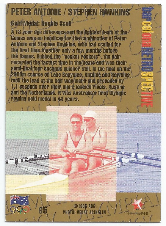 CC AUS 1996 INTREPID No. 65 OG Barcelona Peter Antonie Stephen Hawkins AUS M2X gold medal winners reverse