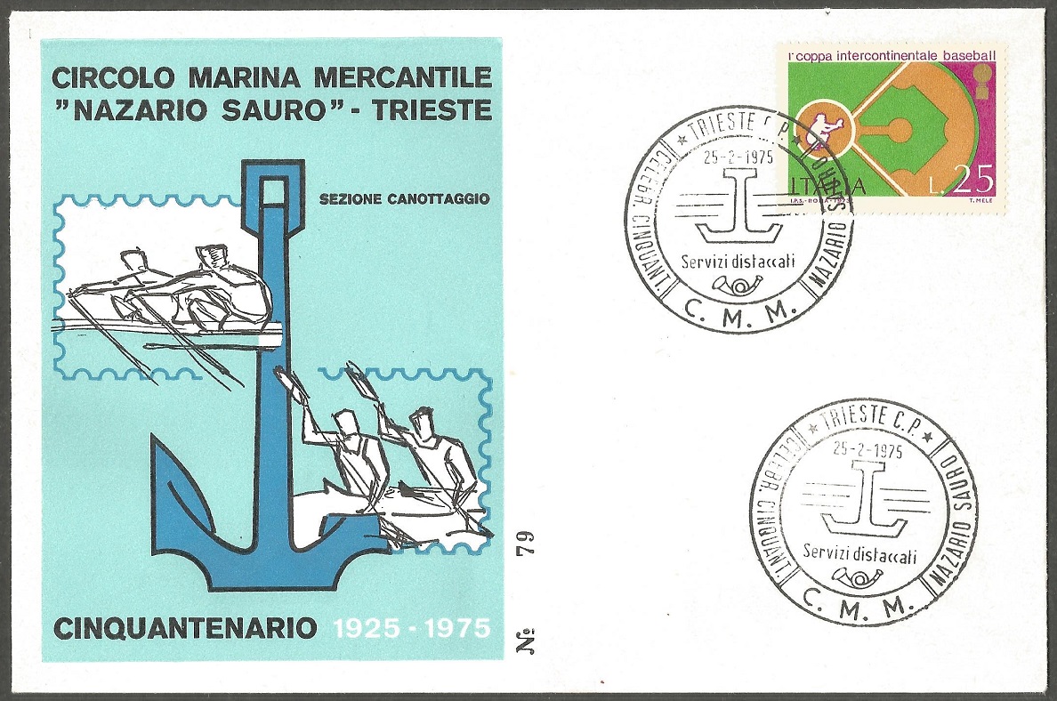 Illustrated cover ITA 1975 Circolo Marina Mercantile Nazario Sauro Triest 50th anniversary