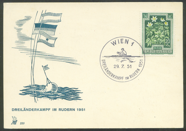 illustrated card aut 1951 dreilaenderkampf im rudern 1951 three countries rowing match with pm