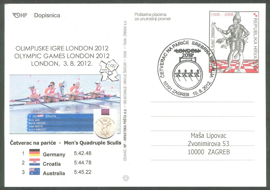illustrated card cro 2012 og london m4x crew cro silver medal winner with race results and related pm