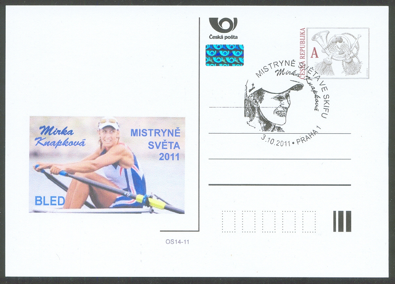 illustrated card cze 2011 mirka knapkova w1x champion at wrc bled with pm prague oct. 3rd and photo