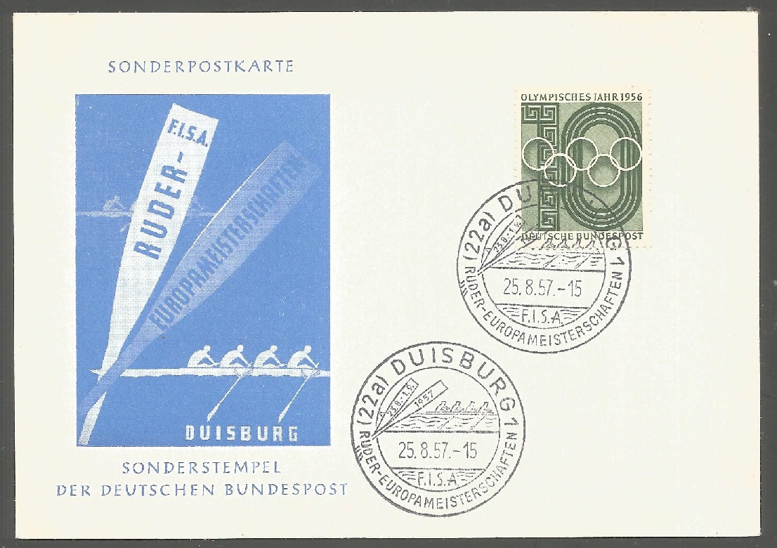 illustrated card ger 1957 erc duisburg with pm aug. 25th