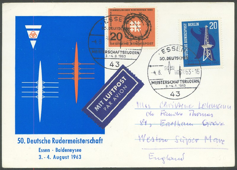 illustrated card ger 1963 essen 50th german championship with pm logo 