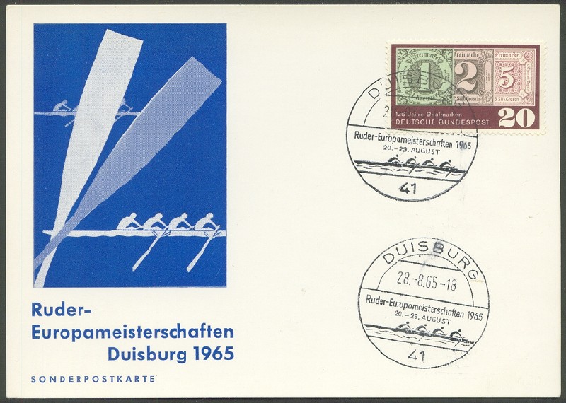 illustrated card ger 1965 erc duisburg with pm aug. 28th logo 