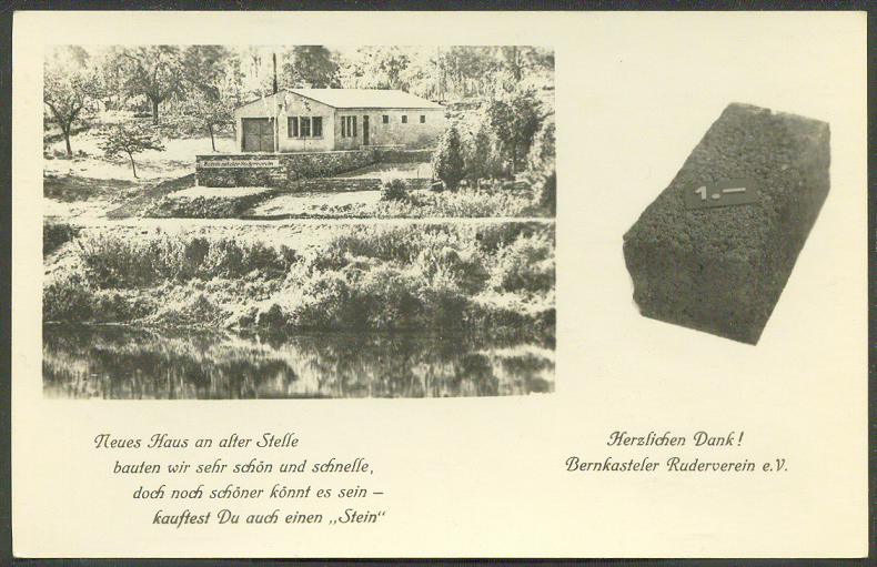 illustrated card ger with donation appeal for new boathouse of bernkasteler rv blank reverse