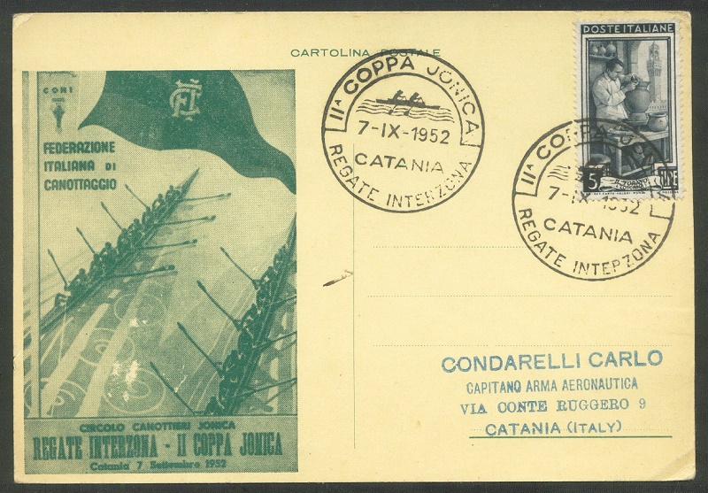illustrated card ita 1952 sept. 7th catania regate interzona