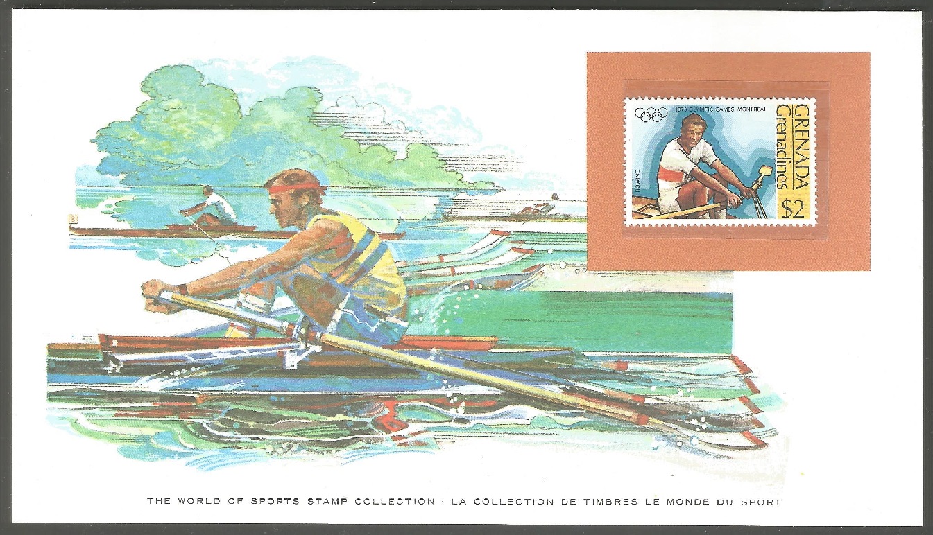illustrated card usa 1983 the world of sports stamp collection with stamp grn grenadines 1976 og montreal