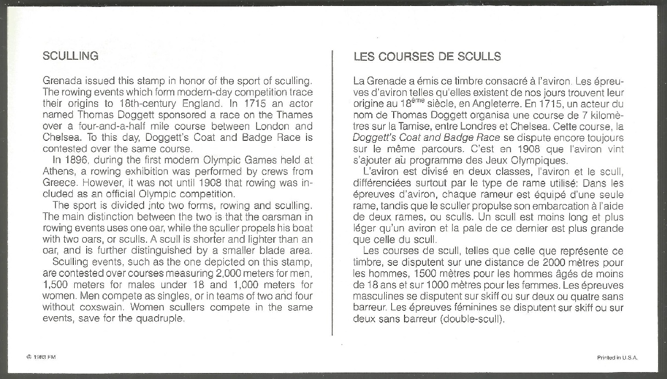 illustrated card usa 1983 the world of sports stamp collection with stamp grn grenadines 1976 og montreal reverse