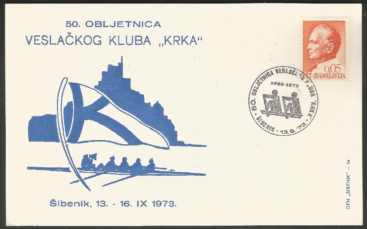 illustrated card yug 1973 sept. 13th 16th rc krka sibenik 50th anniversary with pm sept. 13th