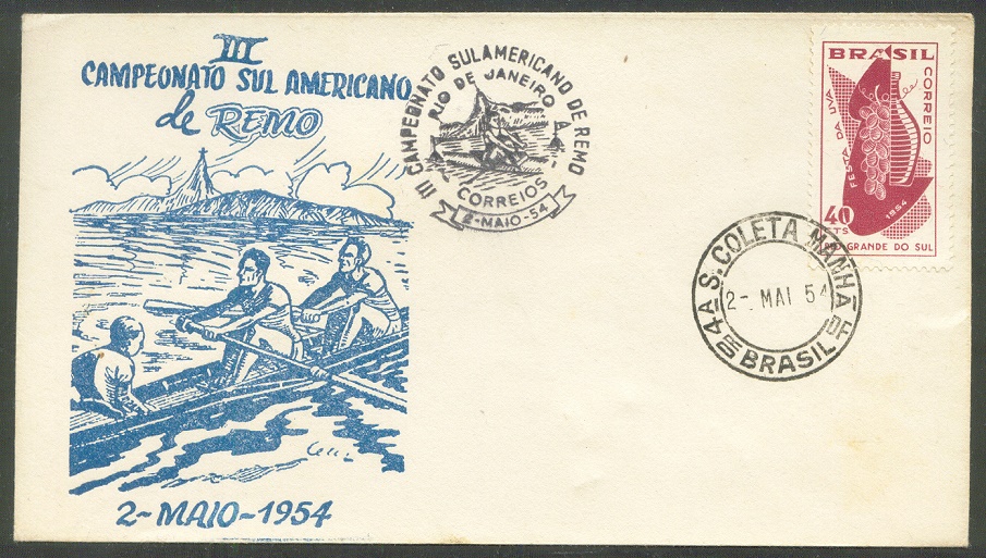 illustrated cover bra 1954 may 2nd rio de janeiro third southamerican rowing championships with drawing of 2 crew