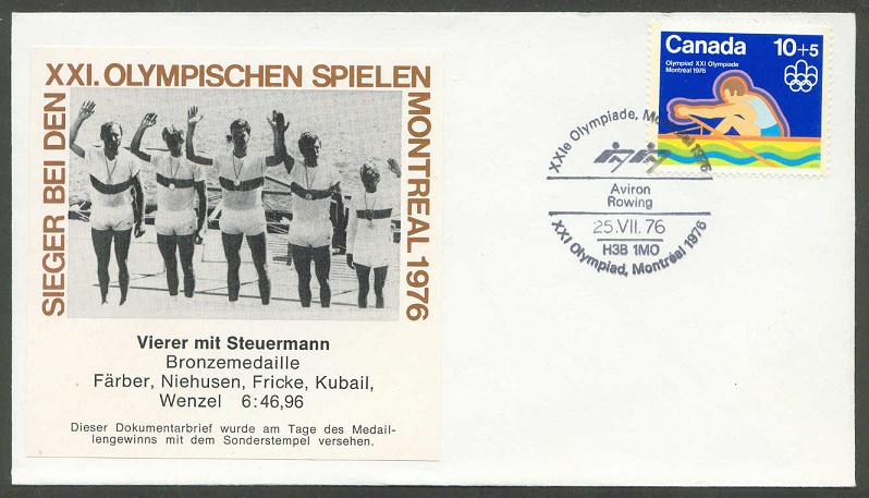 illustrated cover can 1976 og montreal with stamp and pm july 25th photo of m4 crew ger bronze medal winners 