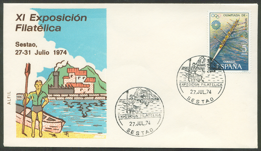 illustrated cover esp 1974 philatelic exhibition with pm sestad july 27th